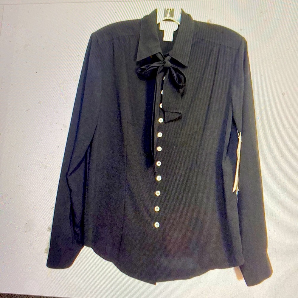 New vintage button down blouse tie neck size Small